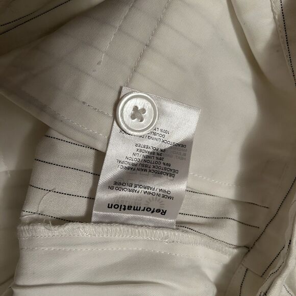 Reformation Oren Pants White Pin Stripe Wide Leg Work Linen Blend Womens 6 - Picture 13 of 14